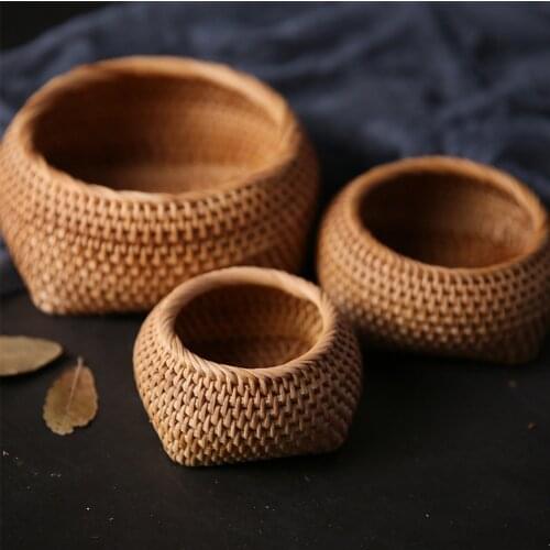 Rattan Storage Basket Household Fruit Tray Living Room Snacks Sundries Candy Basket Creative Desktop Storage Basket Home Decor