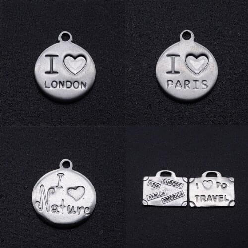 20pcs/lot High Quality 100% Stainless Steel Love London Paris Nature Charm Pendant for Making Necklace Bracelet Accessories