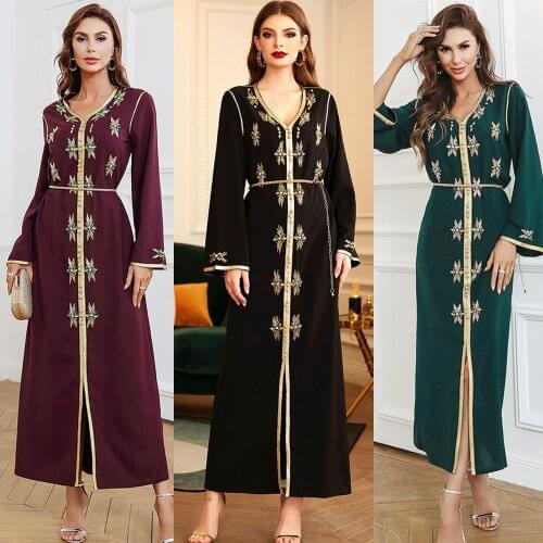 Eid Ramadan Hooded Hijab Rhinestone Dress Moroccan Caftan Dubai Jalabiya Arabic Middle East Islamic Women Clothing Evening Party
