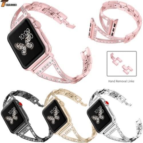 Women Diamond Watch Band For Apple Watch 38 42mm 40mm 44mm Stainless Steel Strap For iWatch Series 5 4 3 2 1 Wrist Band Bracelet