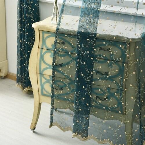 Luxury Cheery Embroidered Tulle Curtain for Living Room Wedding Lilacs Blue Romantic Translucent Drapes WP120B
