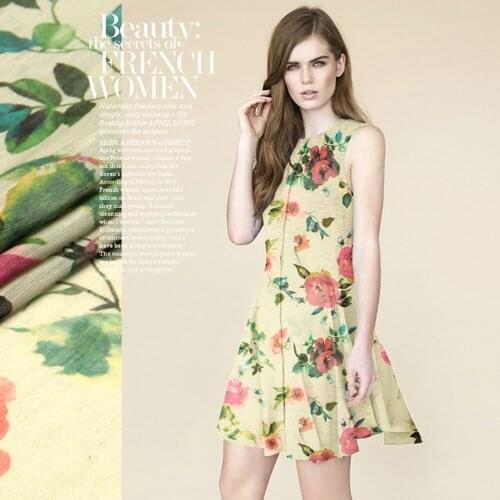 Printed Silk Linen Fabric 14 momme 140cm Width Natural Silk Fabric With Printed DIY Summer Dress Women Dress Material Wide