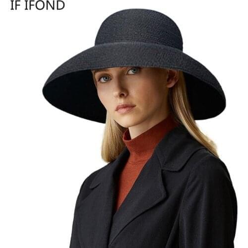Hot Summer Lady Solid Plain Elegant Straw hat Casual Large Brim Floppy Round Top Sun Hat Holiday beach casquette gorros