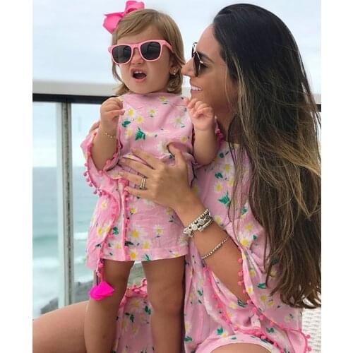 Lovely Kids Baby Girls Dress Floral Tassel Ball Beach Dresses Sundress Swimwear Cover Up for 6M-5Y Children Girl