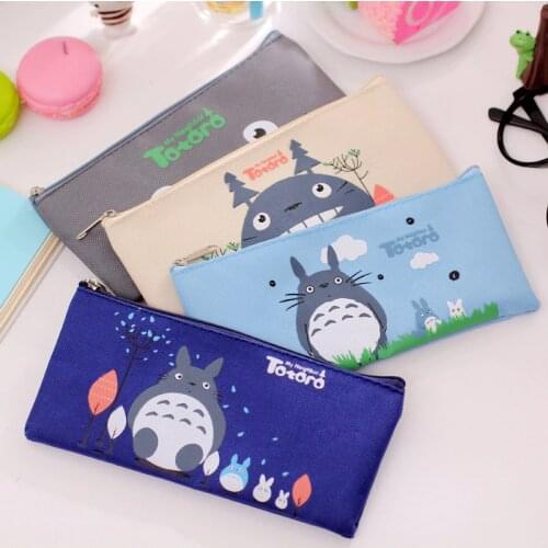 Cute Kawaii Fabric Pencil Case Lovely Cartoon Totoro Pen Bags For Kids Gift Zakka kawaii stationery estuches school supplies