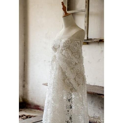 Three-dimensional flower ball hollow mesh perspective lace pattern embroidery net wedding dress mesh curtain design fabric