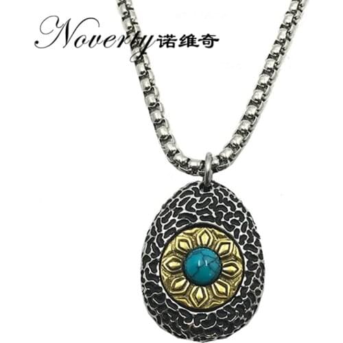 Vintage Fashion Punk Men Water Drop Pendant Lotus Natural Stone Titanium Necklace Hip-hop Rock Cool Style Gifts ZMXL035