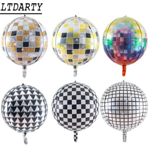 5pcs 22inch Balloons 4D Retro Laser Disco Black Gold Silver Foil Balloon for Birthday Wedding Bar Photo Props Room Decoration