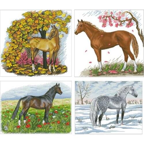 Four Seasons Horse animals patterns counted 11CT 14CT 18CT DIY Cross Stitch Sets Chinese Cross-stitch Kits Embroidery Needlework