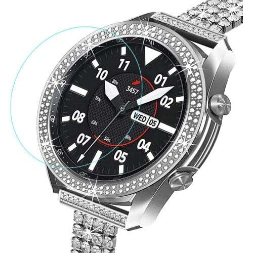 Screen protector for samsung galaxy watch 3 bezel ring with bling Diamond + Tempered Glass film for galaxy watch 3 45mm 41mm