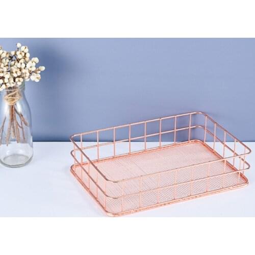Rose Gold Iron Art Nordic Makeup Organizer Basket Eyeliner Brush Set Storage Cup Dressing Table Makeup Cosmetic Organizer Box