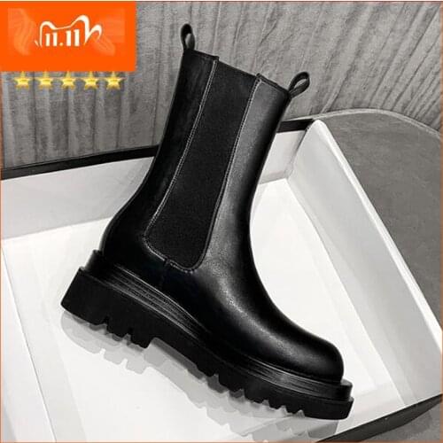 Women Chelsea Boots 2020 Women Ankle Boots Chunky Winter Shoes Platform Boots Slip On Chunky High Heel Snow Boot
