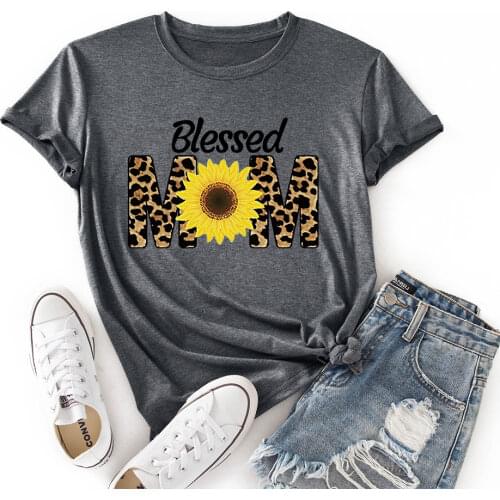 Woman Summer T-Shirts Short Sleeve Tops Mom Sunflower Graphic Tee Shirts for Women Female Colorful Casual Shirts Clothes