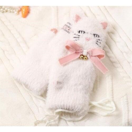 Lolita Womens Cute Cat Bowknot Plush Gloves Christmas Winter Warm Kawaii Handing Gloves Gift B1539