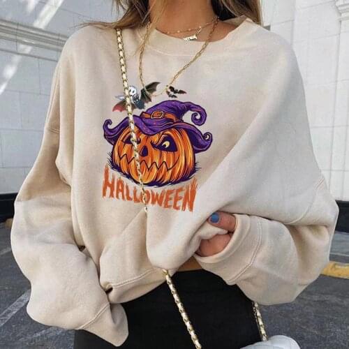 Fashion Halloween Pumpkin Print Sweatshirt Women Harajuku Long Sleeve Loose Pullovers Top Autumn O Neck Sweatshirt Plus Size