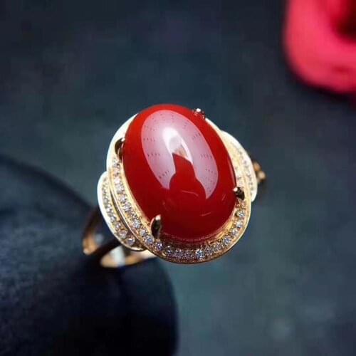 Natural Red Coral Gemstone Fashion Ring for Women Real 925 Sterling Silver Fine Jewelry Free Shipping 【FS Jewelry