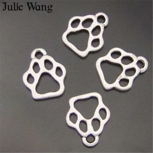 Julie Wang 1 Pack Pet Cat Dog Paw Charms Animal Footprint Alloy Necklace Pendants Findings Jewelry Making Accessory