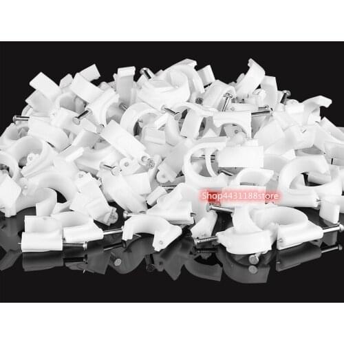 100PCS PE Plastic High Carbon Steel Nails 6mm Circle Cable Clip C Shaped Cable clips Wire Wall holder