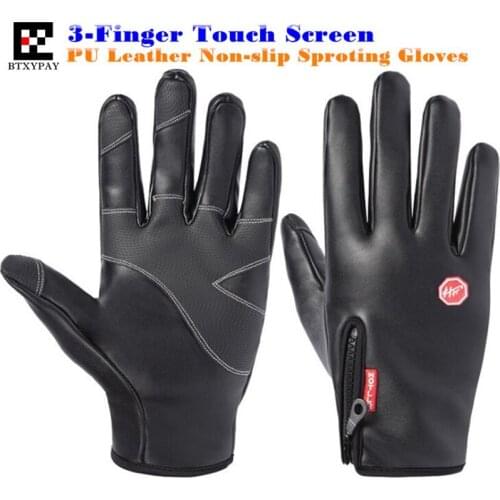 10p Unisex Winter Warm PU Leather 3-Finger Touch Screen Gloves,Gold Velvet,Waterproof,Sport Magic Hiking Ride Ski Runing Gloves