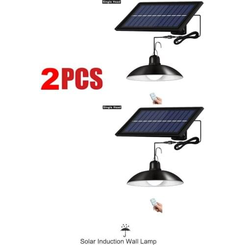 2pcs remote 30 led 2 head Retro Lampshade Solar Pendant Lamp Outdoor/Indoor 3M Cable Solar Powered Hanging Shed Lights for Sheds