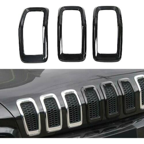 3pcs Car Front Grille Grill Ring Cover Trim Set for Jeep Cherokee 2014- Abs