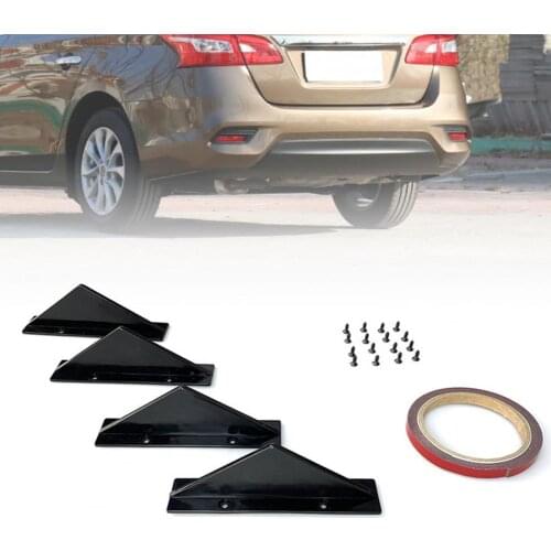 4Pcs Black ABS Surface Car Rear Bumper Spoiler Triangle Flat For Universal Automobile