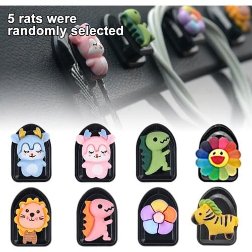 5pcs Cartoon Car Hooks, Headset Key Storage Strong Adhesive Hook Kit, Sundries Organizer Clips Practical Interior Decoration