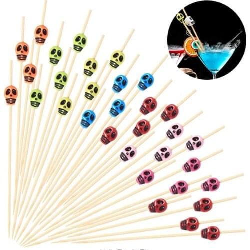 50pcs cocktail stick and skull fruit stick bamboo stick