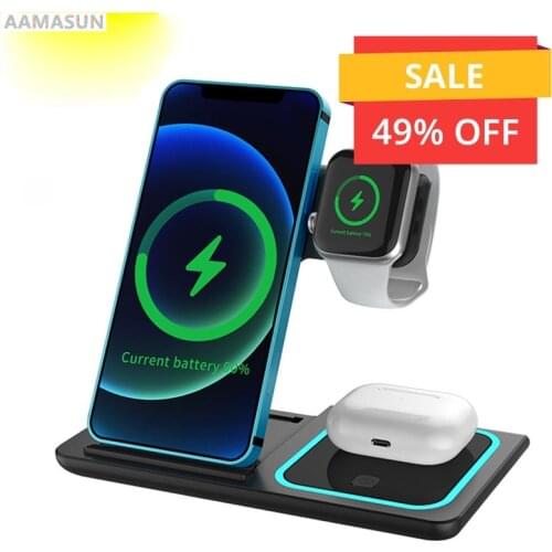 Aamasun Wireless Charger Station Charging For IPhone Dock Fold Bracket Adapter Stand Airpods Pro Watch Headset Wireless Chargers