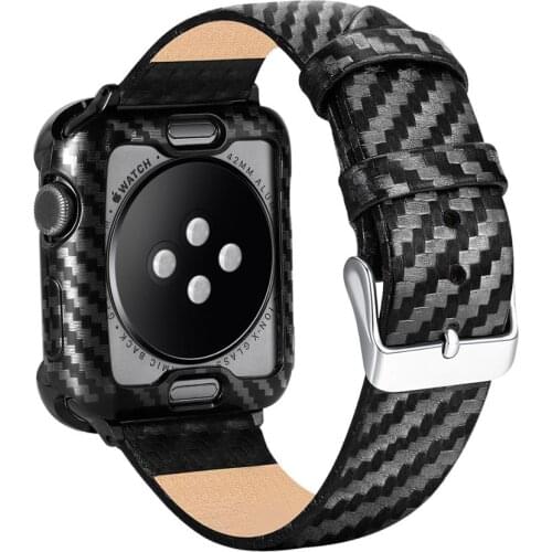 Carbon Fiber Pattern Case Cover Leather Band Strap For iwatch Apple Watch Series 6 5 4 3 2 1 SE 2020 42mm 44mm 38MM 40MM correa