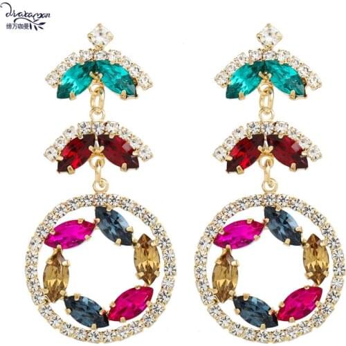 Dvacaman INS Baroque Crystal Drop Earrings Women Rhinestone Long Round Pendant Statement Earrings Party jewelry Wholesale Bijoux