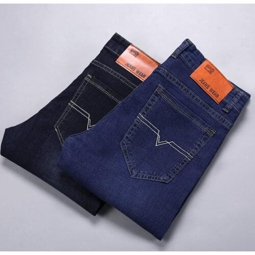 Fashion Classic Blue Black Male Stretch Casual Denim Trousers Plus Size 40 2021 New Men Business Style Slim Fit Straight Jeans