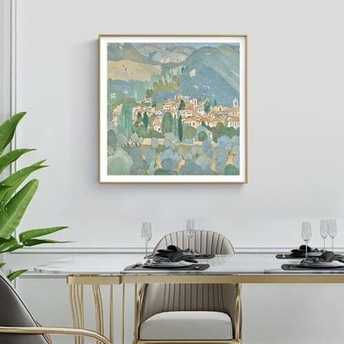 Simple Nordic small fresh country oil painting square art set poster living room decoration painting canvas picture printing
