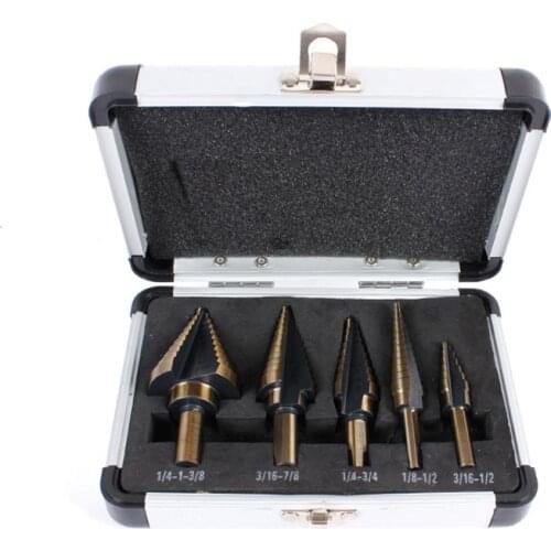Five-piece aluminum box steel plate puncher inch 5pc roasted yellow triangle hole reaming pagoda drill bit bench step drill