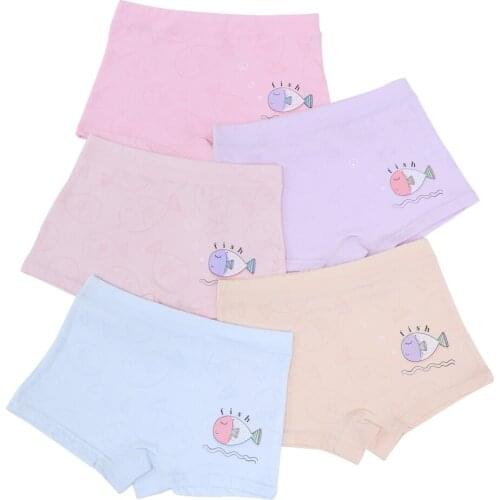 5pcs/Lot Four Seasons Wear High Quality 95%Cotton Cute Fish Cartoon Girls' Lycra Cotton Underwear Set Childrens Flat Underwear