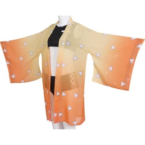 Demon Slayer Cosplay Two Piece Beach Swimsuit Anime Zenitsu Agatsuma Yukata Swimwear Lace Up Bathing Suit Drop Ship