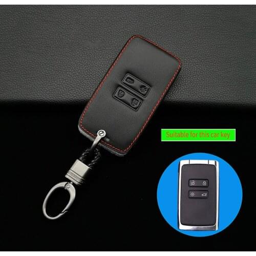 Leather Car Key Case Cover For Renault Koleos Kadjar Keychain Holder Protector Wallet 4-Button Smart Remote Control Box