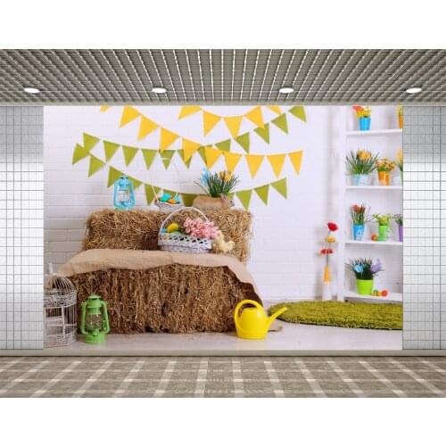 Lyavshi Easter Brick wall Straw pile Baby Newborn Photography Backgrounds Photographic Backdrops For Photo Studio