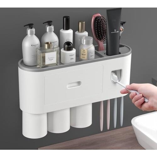 Magnetic Toothbrush Holder Adsorption Inverted Toothpaste Dispenser Wall Mount Makeup Storage Rack for Bathroom Accessories Set