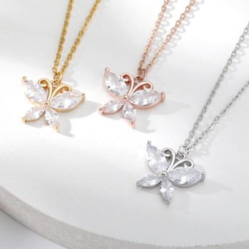 Cute Crystal Butterfly Necklace For Women Girls Rose Gold Sliver Color Cubic Zirconic Butterfly Choker Necklace Fashion Jewelry