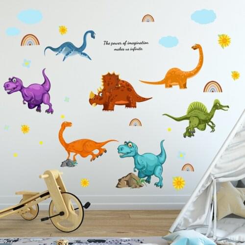Cartoon Dinosaur Wall Stickers Kids Room Decor Aesthetic Boy Bedroom Decoration Nursery PVC Wallstickers Self Adhesive Wallpaper