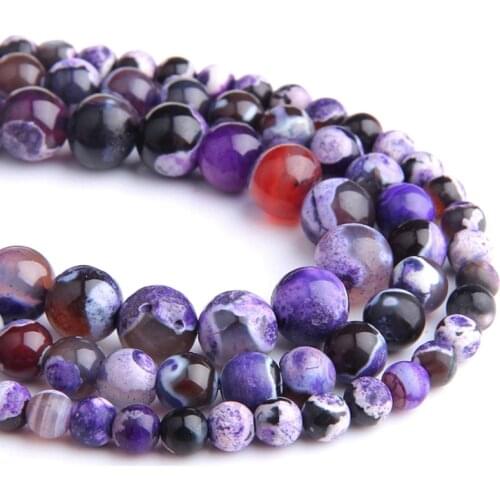 Natural Purple Fire Agates Stone Beads smooth natural purple agat Round Loose Spacer Beads For Jewelry Making DIY Bracelets 15