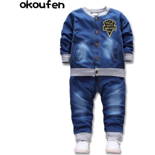 2020 new baby boy and girl clothes spring autumn children clothing denim body suit kids jeans clothes set retail