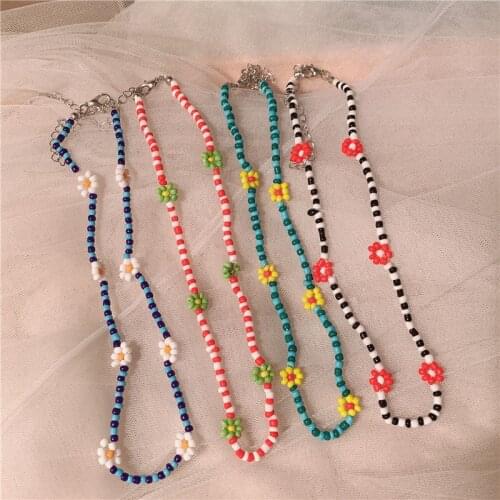 Glass Rice Bead Necklace For Women Vintage Flower Charm Necklace Colorful Fashion Jewelry Accessories Wholesale 2021 Trend New