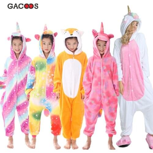 Boys Girls Unicorn Pajamas Kugurumi Winter Onesie Kids Pyjamas Women Adult Animal Panda Stitch Unicornio Sleepwear Baby Jumpsuit