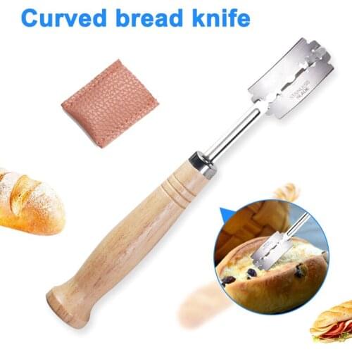 Bread Cutter 1 Set French Toas Cutters Kitchen Gadgets Wooden Handle Baking Accessories Western-style Arc Curved Toast Knife