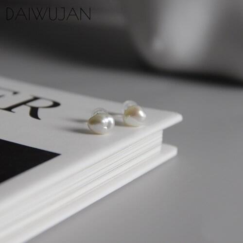 DAIWUJAN Simple 925 Sterling Silver Baroque Pearl Earrings Irregular Natural Freshwater Pearl Stud Earring For Women Ear Jewelry