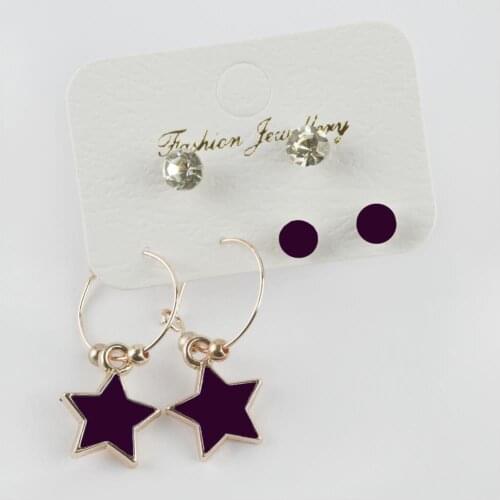 6'lı Star Figured Cabochons Ring Earrings