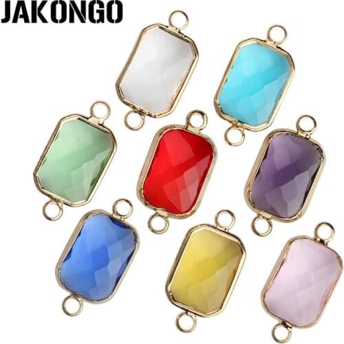 JAKONGO Gold Color Rectangle Clear Glass Connectors for Jewelry Making Bracelet Findings Accessories DIY Craft 22x11mm 8pcs/lot
