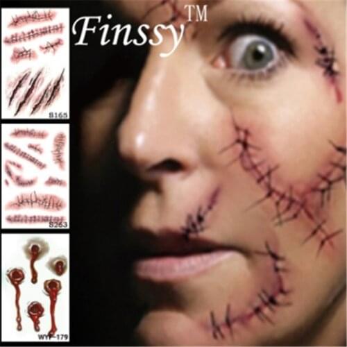 Tattoo of a waterproof scar with a sticky scar on the Halloween terror wound